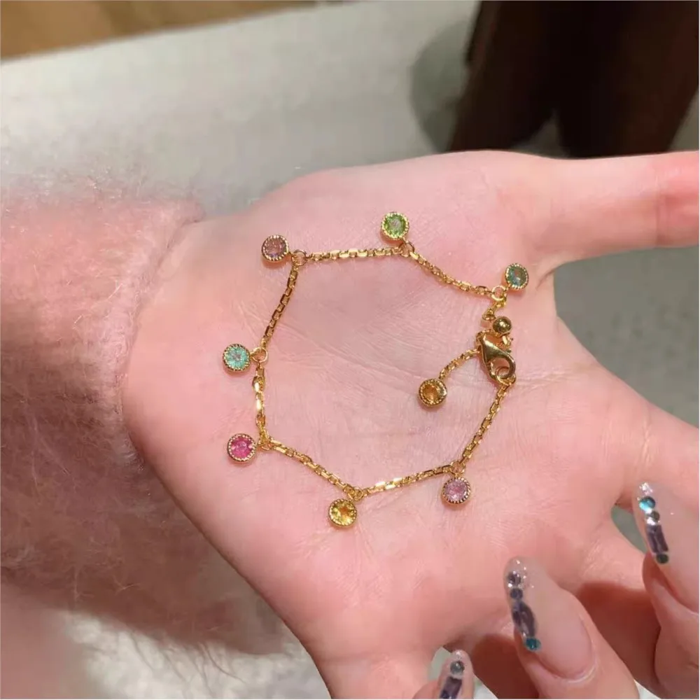 Golden Dopamine Colorful Cubic Zirconia Bracelert for Women 2025 New Style Stylish Chain Bracelert Party Jewelry Gifts