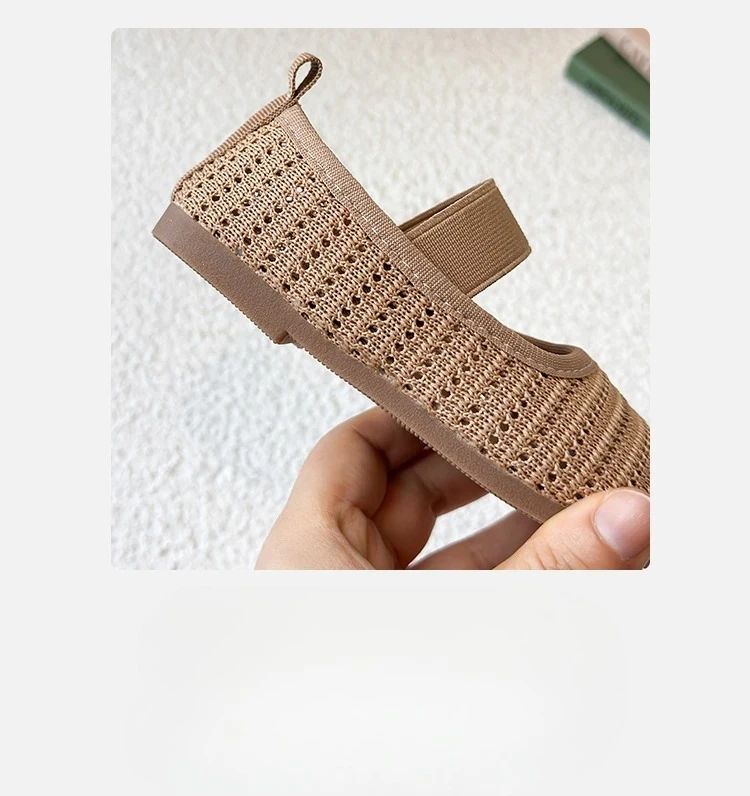 2025 الفتيات حذاء مسطح الانزلاق على لينة وحيد الاطفال نسج الأحذية تنفس جوفاء التدريجي الصيف جديد الأطفال حذاء كاجوال بلون