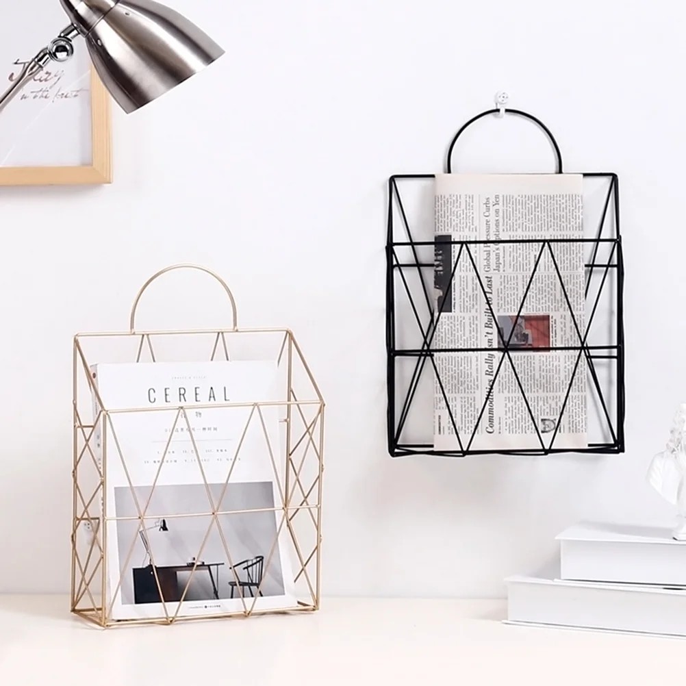 

Magazine Holder Hanging Wall-mounted Newspaper Book File Organizer Basket Iron Shelf Storage Container Display Stand Shelves