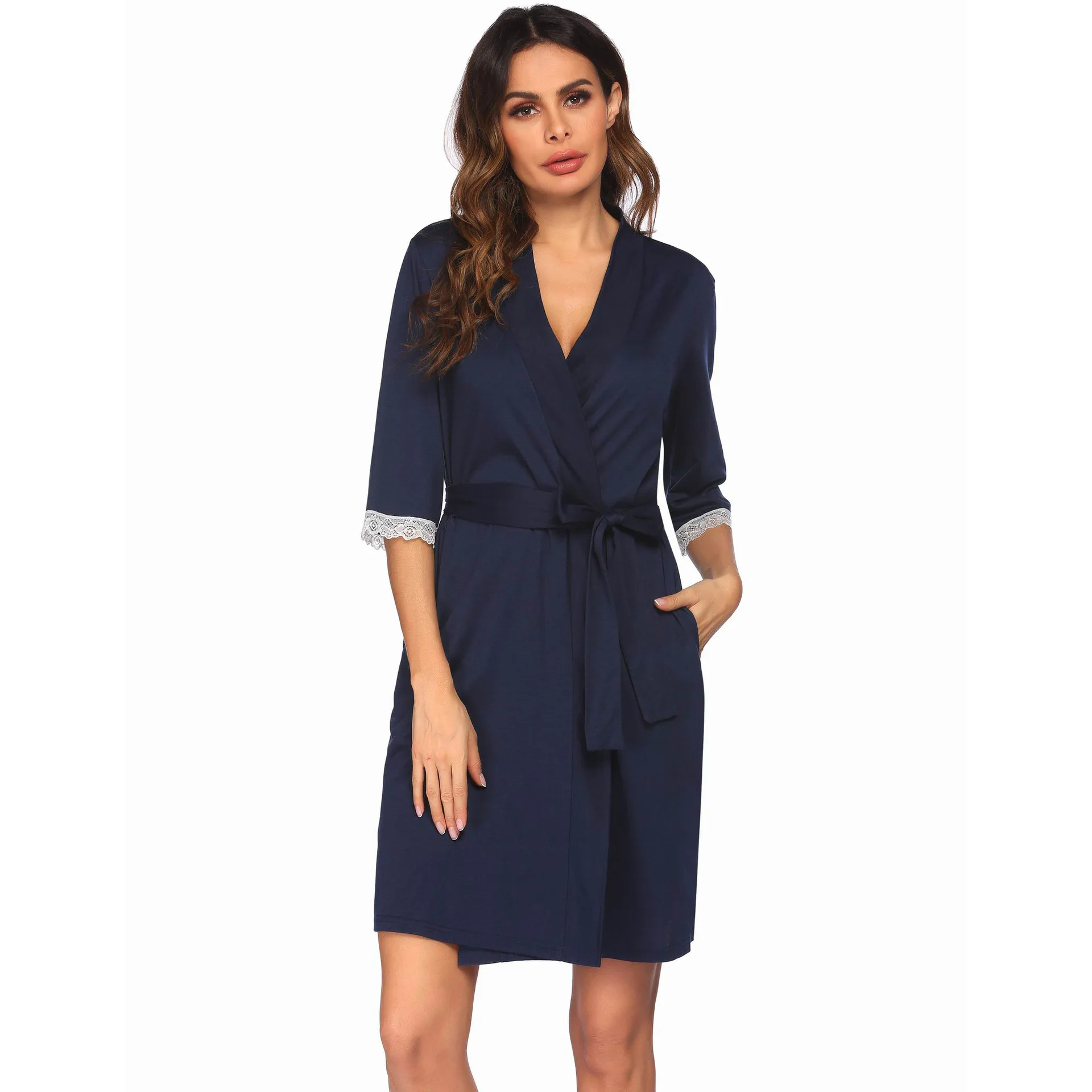 Spring Summer Women's Home Clothes Robe Nightwear Intimate Lingeri Bathrobe Lace Spliced Chemise Nightdress Short Sleepwear