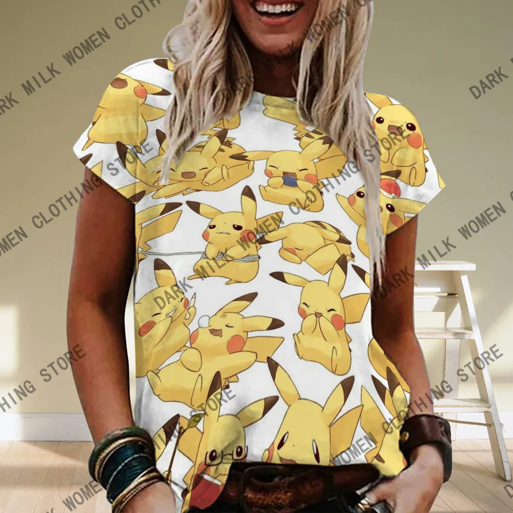 New Arrivals Pokémon Womens T-Shirts Tops Pokemon 3d Print T Shirt Trendy Summer Casual Short Sleeve Pikachu Cute Clothing Tees 4