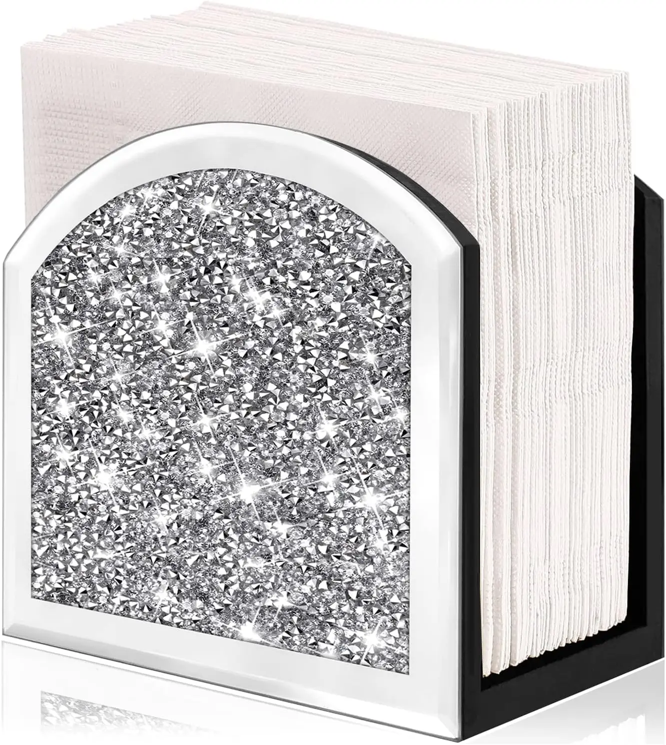 Mirror Napkin Holder,Crystal Crushed Diamond Vertical Holder,Cute Glass Mirror Napkin Holder for Counter or Table 3