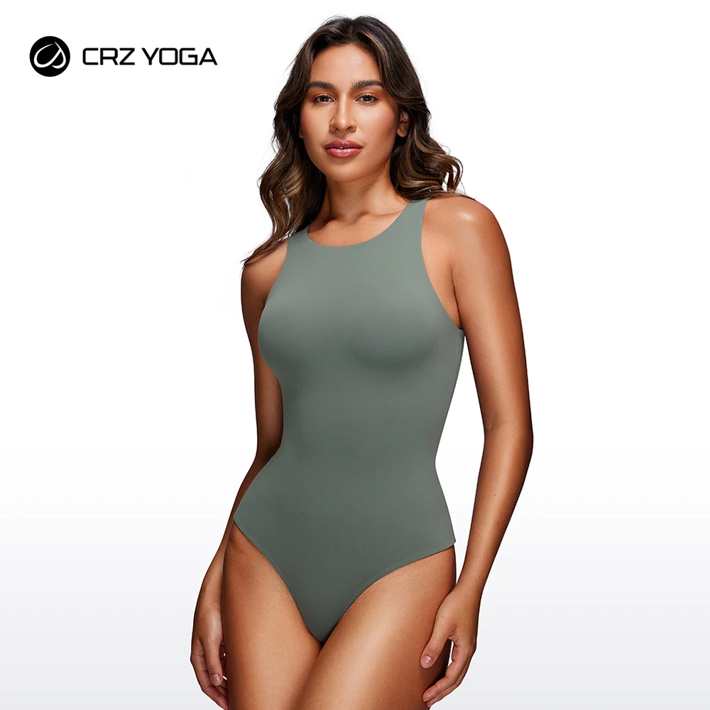 CRZ YOGA-Bodysuit sem mangas das mulheres, gola alta, Sexy Tank Tops,  Racerback Thong Jumpsuits, nádega - AliExpress