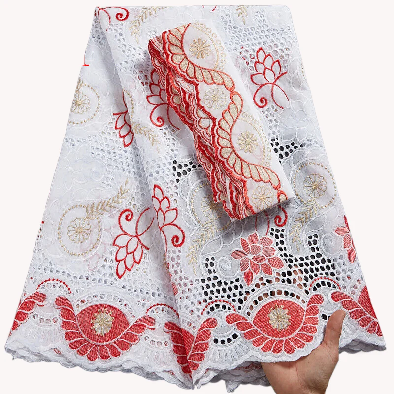 

African Swiss Lace Fabric 2023 High Quality Lace Embroidery Cotton With Stones Latest Dubai Style Nigerian Gele Headtie A2601