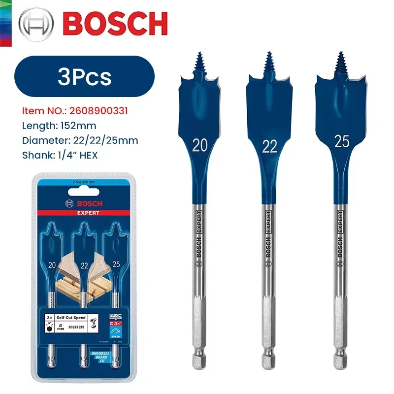 Bosch Expert Series Drill Bits 152mm Long Expert Selfcut Speed Flat Milling Drill Bit Set for Woodworking Drilling Power Tools