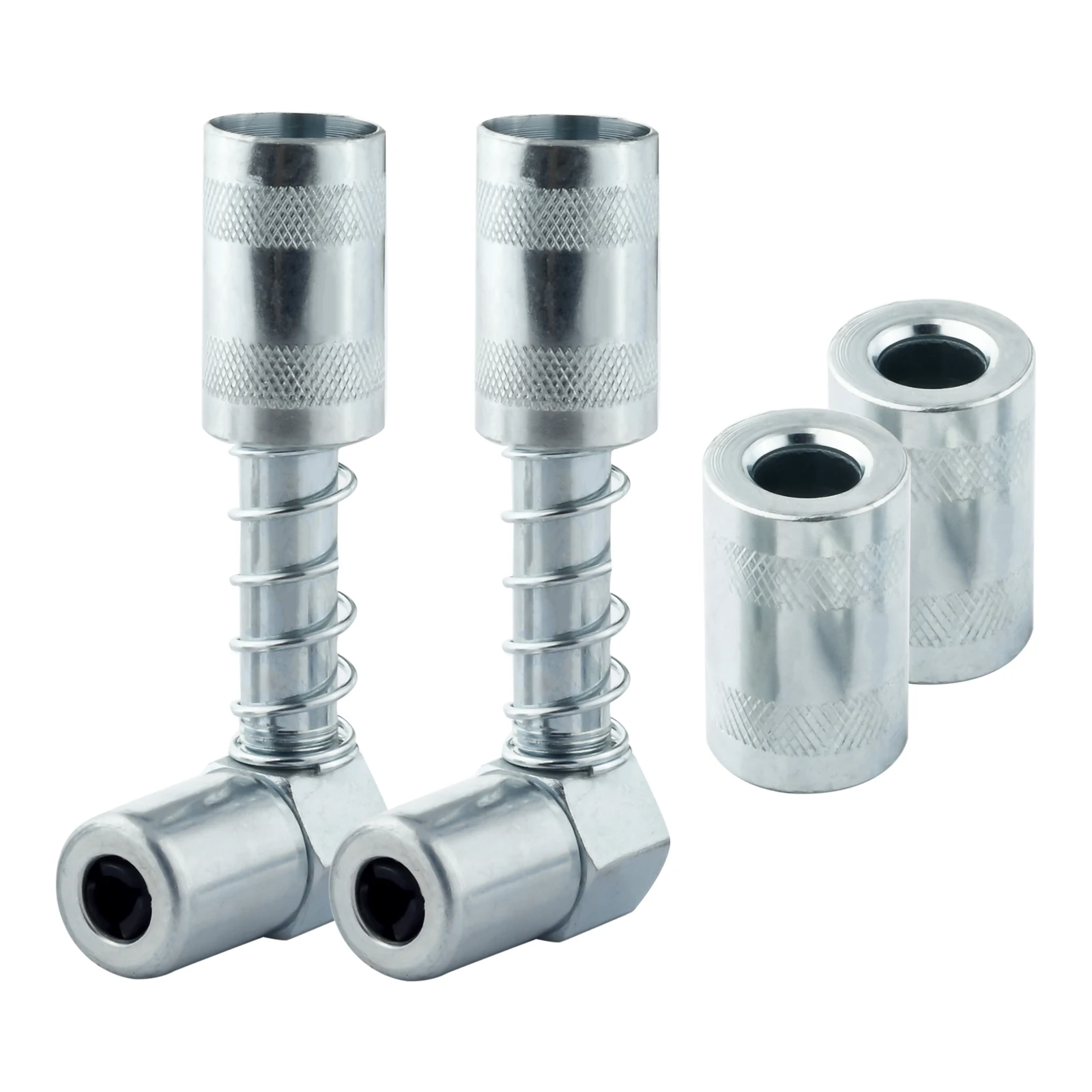 

Silver Grease 90 Degree Coupler Adapter with Sleeves 3 Jaw Coupler Snaps Tight Spaces Grease Fitting Tool for Auto Farm Truck
