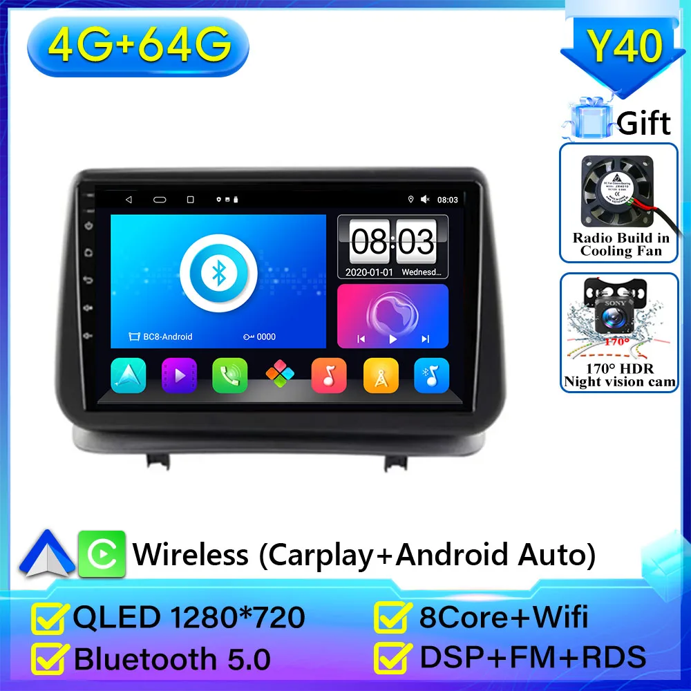 Hikity Autoradio Android 15 Per Renault Clio 3 (2005-2014) | 8 Core, 4+64GB, Wireless CarPlay, GPS, DSP, 9''