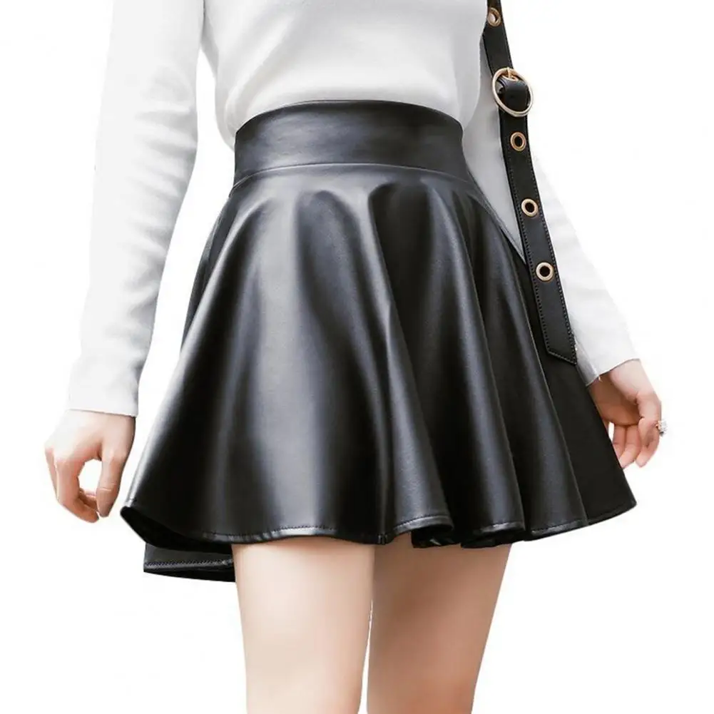 

Women Club Skirt Elegant High Waist Faux Leather Skirt for Women Soft Pleated Mini Skirt with Elastic Waistband Above Knee