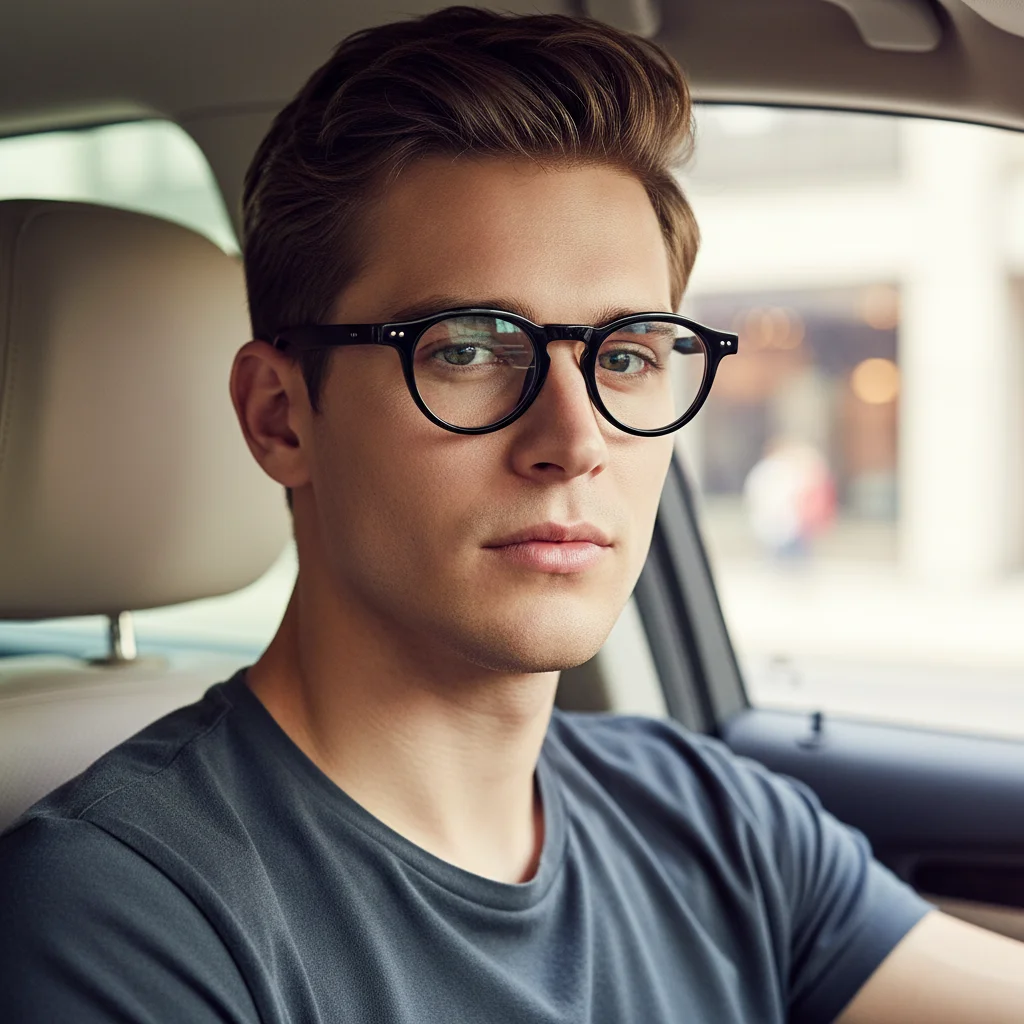 새로운 유행 레트로 원형 프레임 안티 블루라이트 평면 렌즈 운전용 안경9002