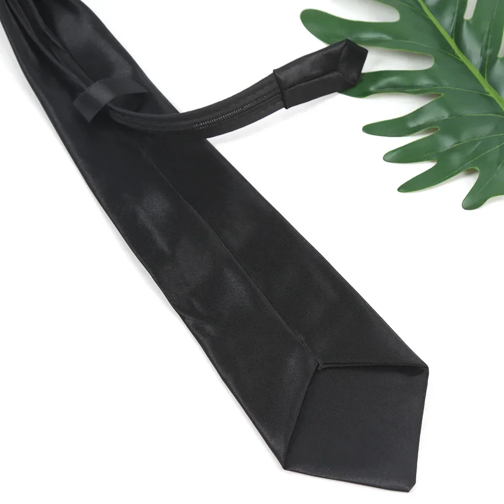 Women Zipper Ties Black Retro Silky Narrow Men Neck Tie Slim Smooth Bow Tie Korean Style Simple Elegant All-match Trendy neck tie