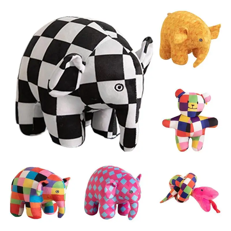 Cute Elephant Plush Toy Stuffed Plaid Elmer The Elephant Doll multi style Cartoon Accompany plushies Relaxing Toys Children gift