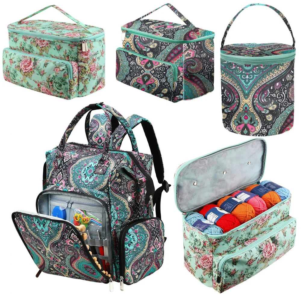 Knitting Needles Crochet Yarn Organizer Bag Storage Shoulder Bag Waterproof Oxford Cloth for Sewing Crochet Hooks