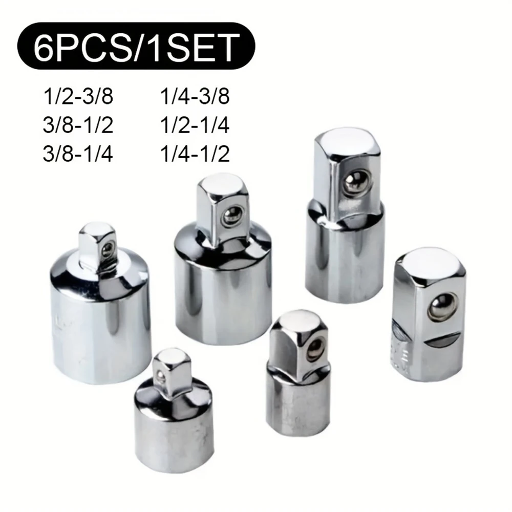 6 Stück Ratschenschlüssel-Steckschlüssel-Konverter-Hülsenkopf-Adapter 1/2 "bis 3/8" bis 1/4 "Edelstahl auf 1/4" bis 1/2 "bis 3/8" – Detail 1