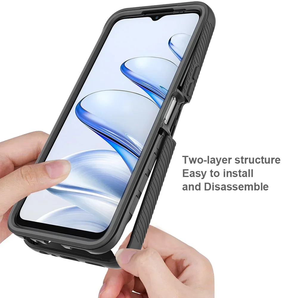 Heavy Duty Protective Rugged Armor Shockproof Phone Case with Transparent Back and Soft TPU Frame