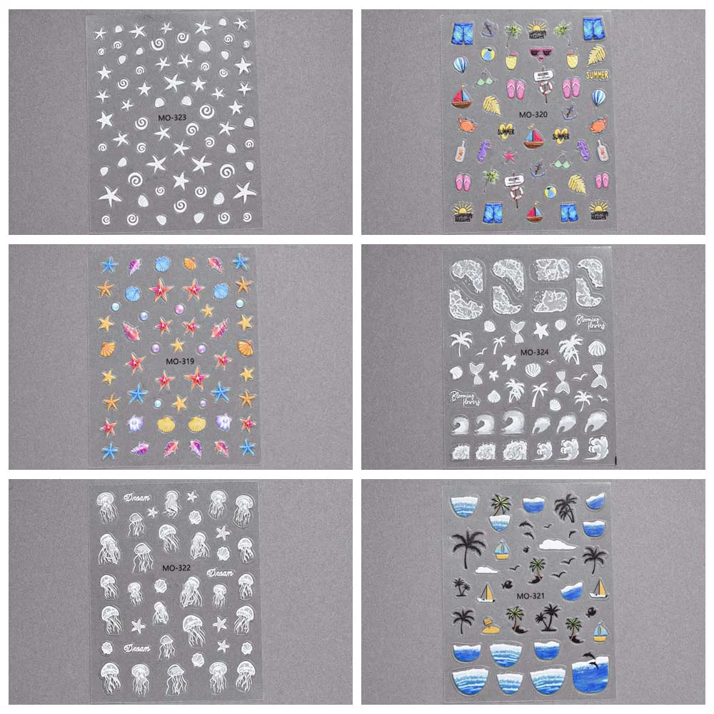 Conch Star Ocean Nail Stickers Sea Jellyfish Starfish Ocean Nail Decals Ocean Shell Nail Supplies Ocean Nail Decorations Female