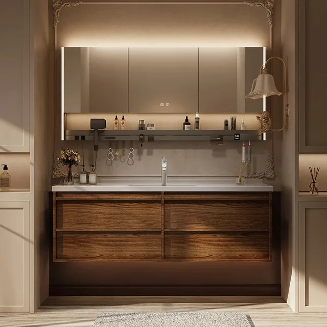 ตู้ห้องน้ำไม้เนื้อแข็ง อ่างล้างหน้าเซรามิก ฉากกั้นห้องน้ำ ตู้ห้องน้ำสไตล์วินเทจ ตู้เก็บของ อาร์มาดี อาเปอร์ติ เฟอร์นิเจอร์ 1