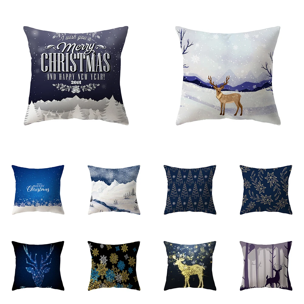 

Elk Snowflake Christmas Theme Printing Pattern Cushion Cover Home Living Room Sofa Decoration Pillow