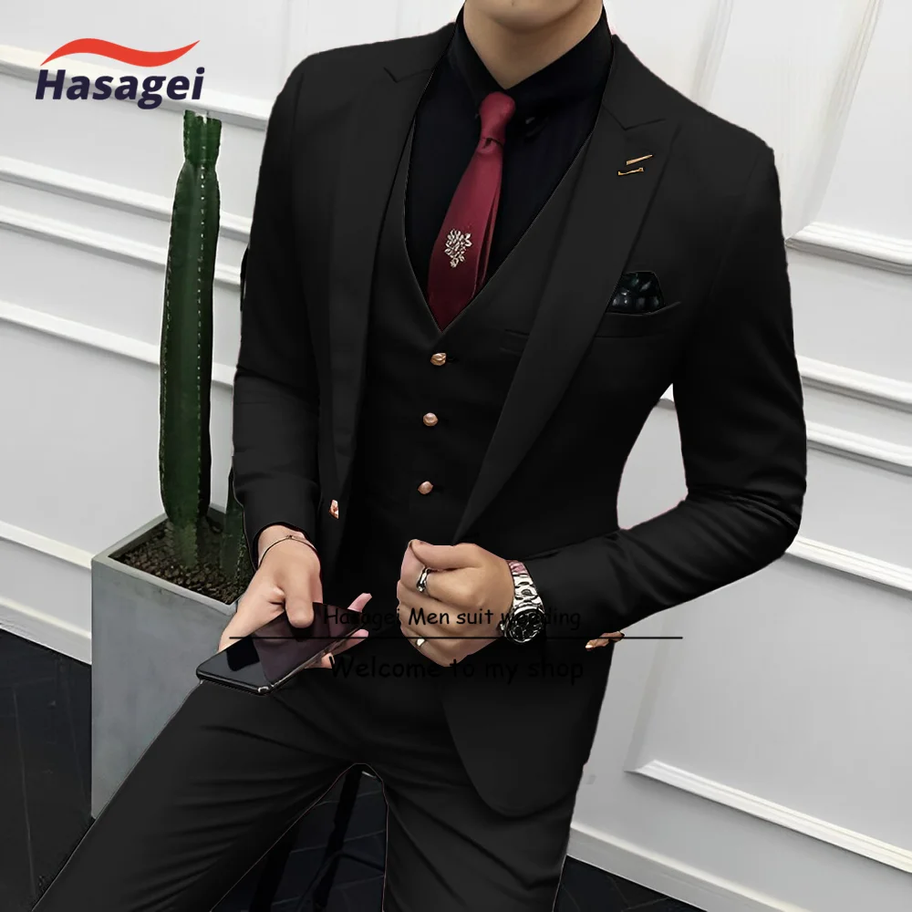 Pink Men's Suit Business Formal Jacket Pants Vest 3-piece Set Slim Design Wedding Tuxedo Groom's Clothes