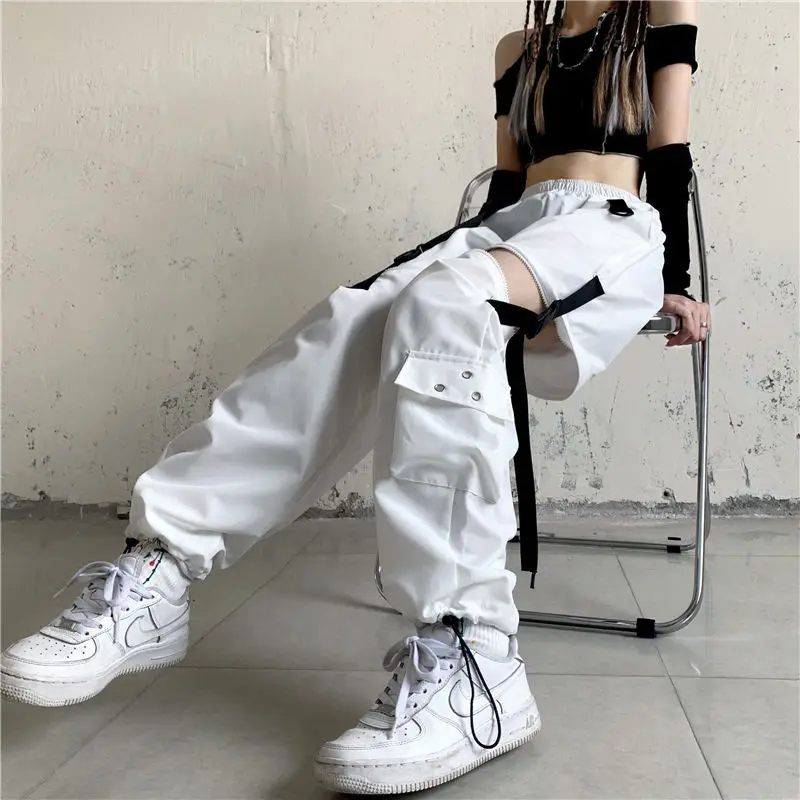 Techwear Pantalon Cargo Emo Blanc Pour Femmes, Streetwear, Harajuku