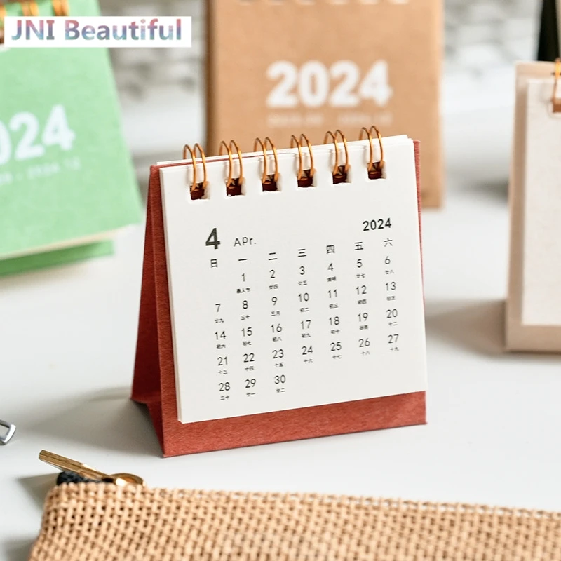 Mini calendário minimalista, decoração desktop, material de escritório estudantil, planejamento, organizador, programação diária, 2024