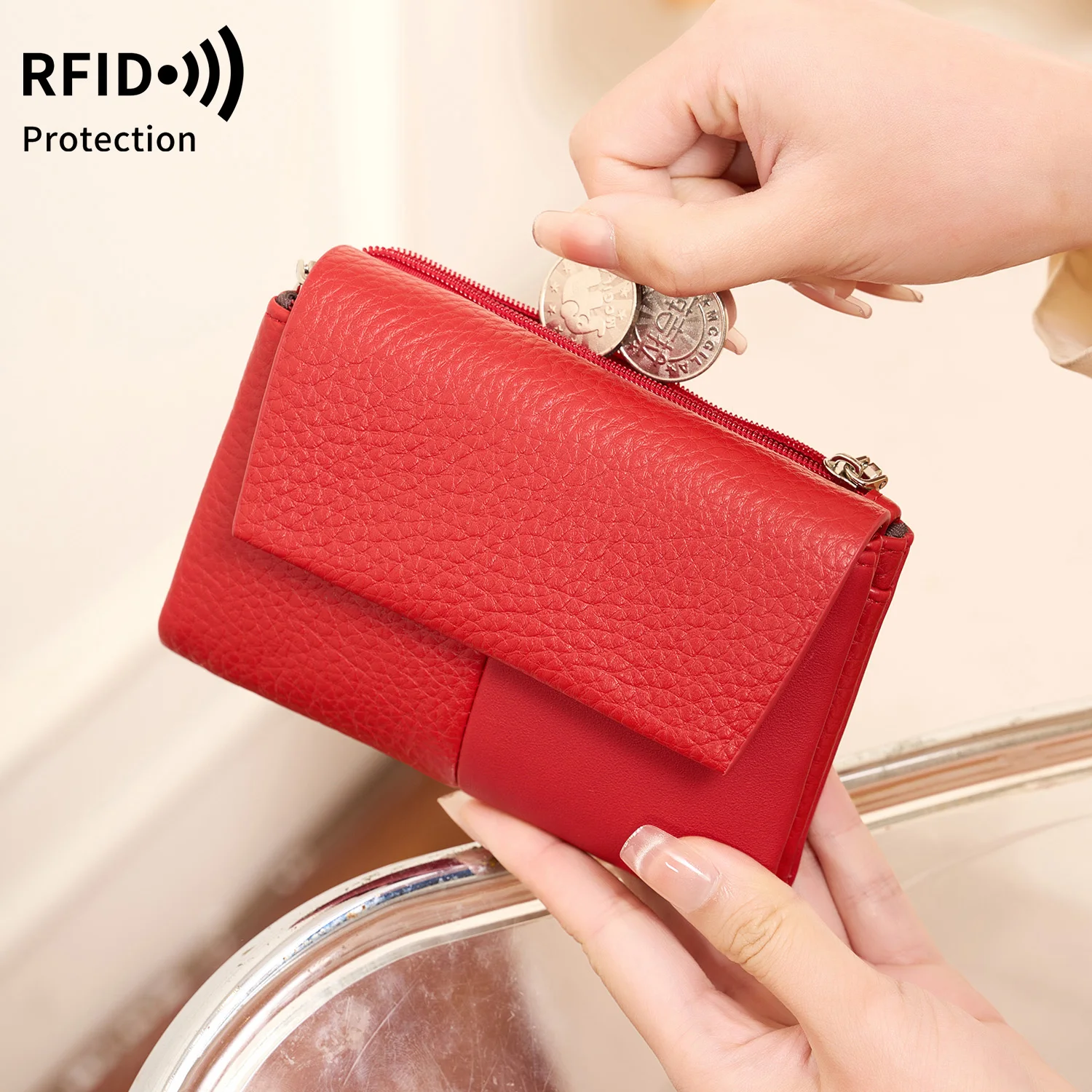 รูปสินค้า กระเป๋าสตางค์ RFID ดีไซน์เรียบหรู ใส่บัตรได้เยอะ