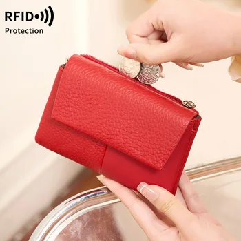 Portafoglio da Donna RFID a Tre Pieghe con Multi-Scomparti per Carte, Elegante e Semplice, Grande Capacità, con Tasca per Monete con Cerniera
