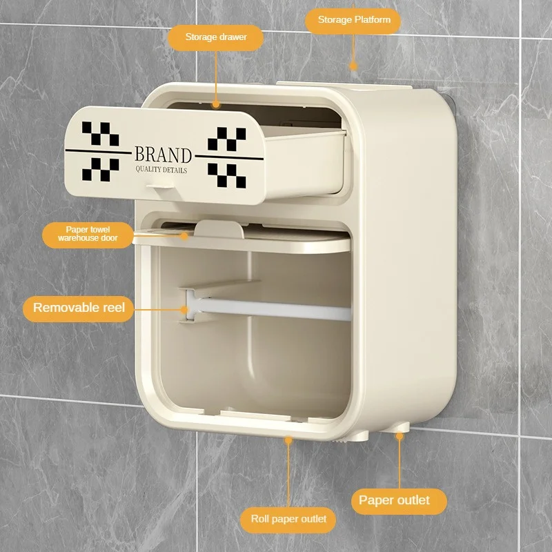 Wall Mounted Tissue Box Durable Material Double Layer Storage Drawer Storage Save Space Nail-free Installation Removable Durable 3