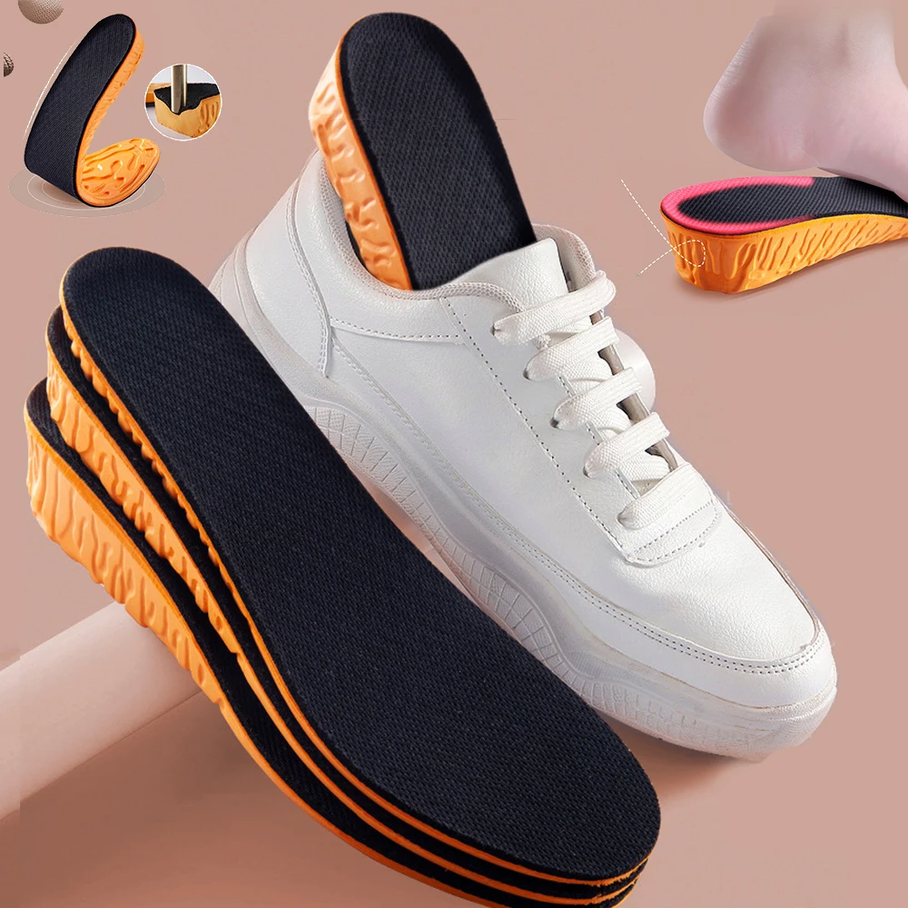 sport insoles 1.5-3.5cm Invisible Height Increase Orange EVA Memory Foam Shoes Sole Pad Breathable Comfortable for Men Feet Care