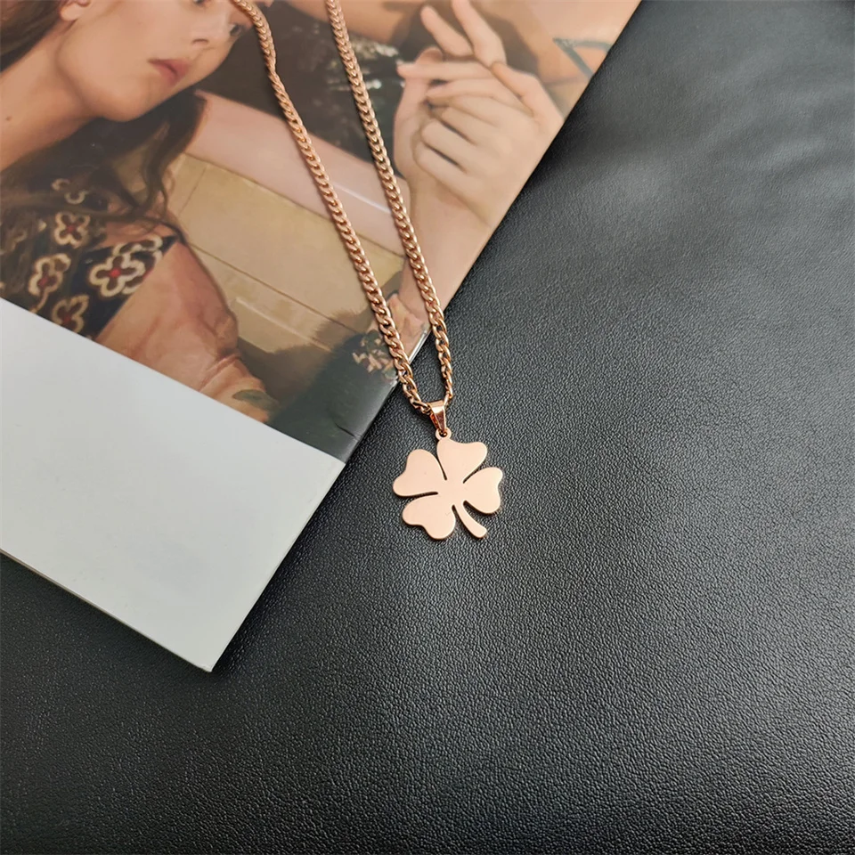 Chic Vierblättriges Kleeblatt Anhänger Halskette Für Frauen Edelstahl Qualität Mode Männer Halsketten Schmuck Verlobungsgeschenk Großhandel – Detail 8