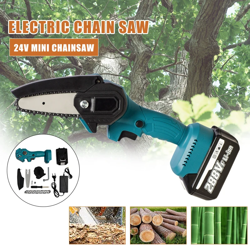 

550w 4 Inch Mini Electric Chain Saw Woodworking Electric Pruning Saw One-handed Garden Tool With 24V Makita Battery