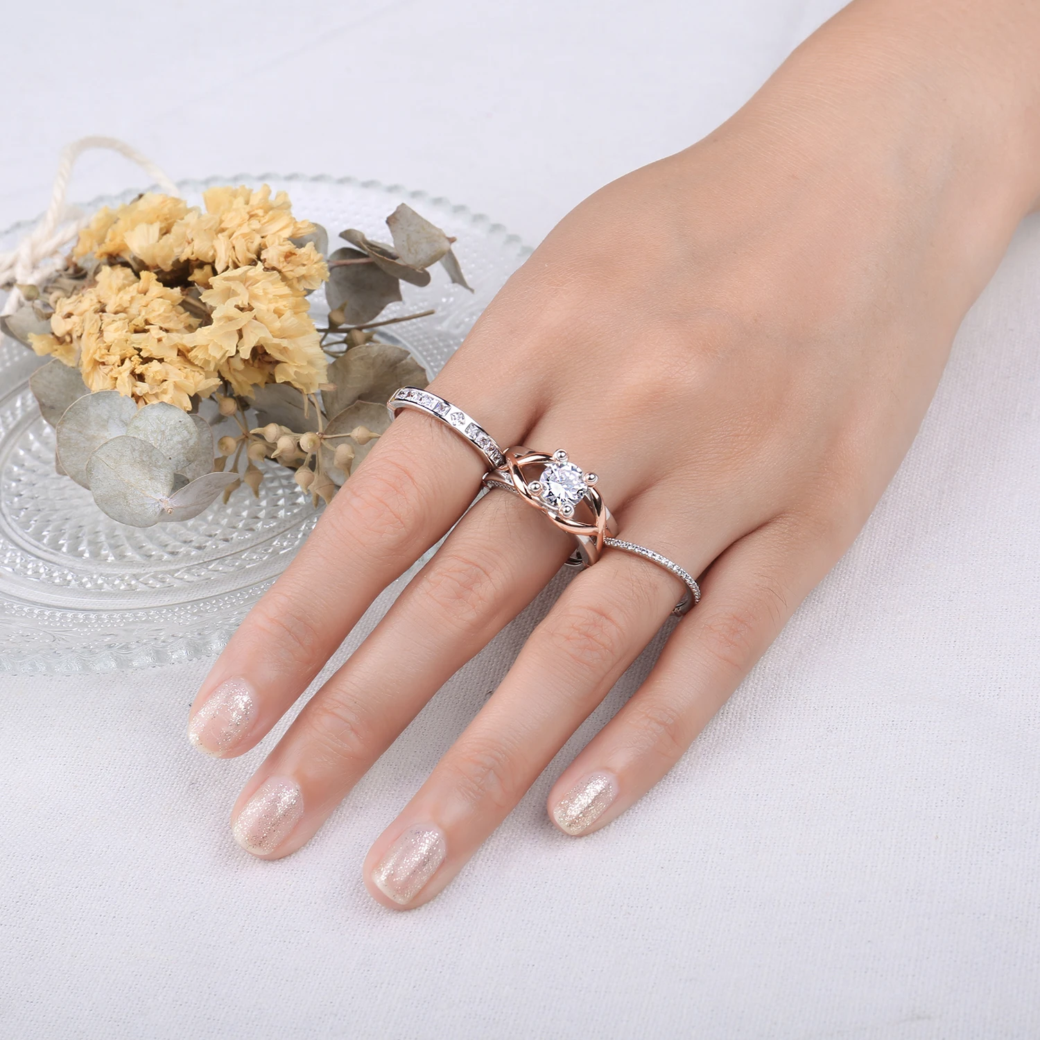 Shop simulated diamond and gold ring| Rose Gold Diamond Ring | Dishis Jewels