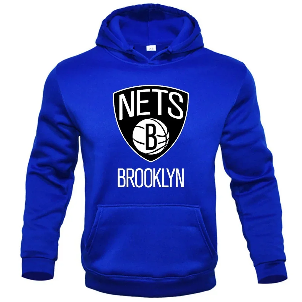 'NETS BROOKLYN' Men's Fleece Hoodie Casual Sports Hoodie Men's Clothing Street Fashion Letter Print Plus Size Hoodie