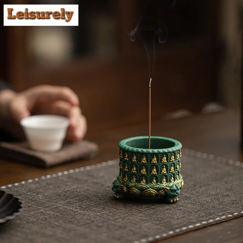 Green Sandstone Thousand Buddha Lotus Incense Holder Incense Smoke Waterfall Incense Burners Aromatherapy Censer Home Craft Gift