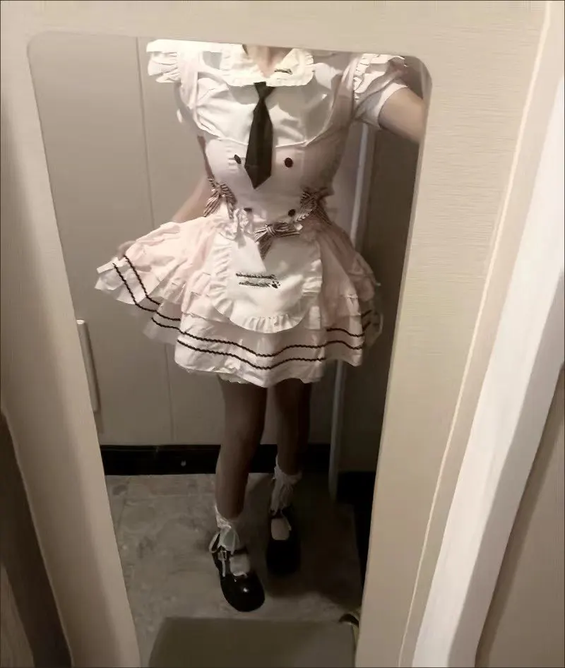 Harajuku Sweet Lolita Women 3 Piece Set White Lace Design Corset Tops + Puffy Skirt Retro Elegant Female New Chic Outfits Summer photo review