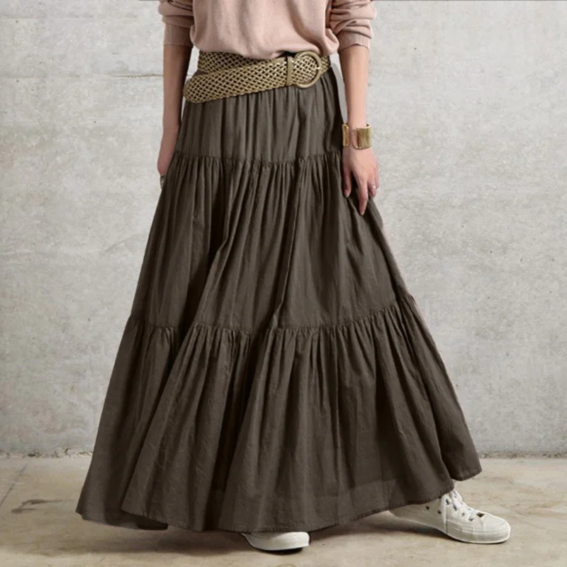 

Autumn Summer Long Vintage Women's Ruffle Skiing Spring Solid Loose Elastic Waist Skiing Extra Large Women's Bottom