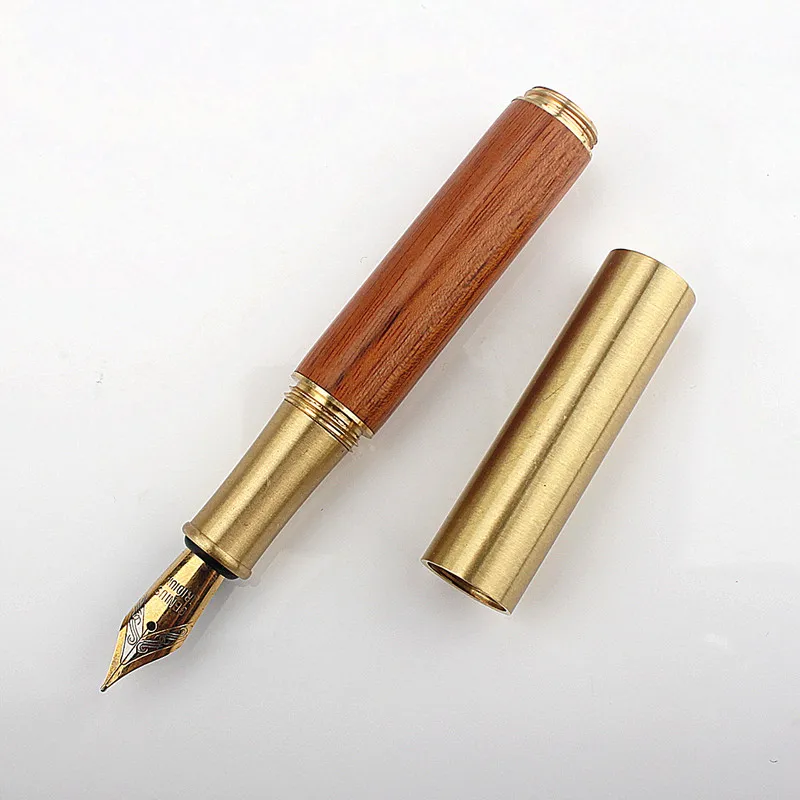 Brass Solid Wood Retro Fountain Pen Travel Short Fountain Pen Extra Fine Office Student Pen Stationery Fountain Pen