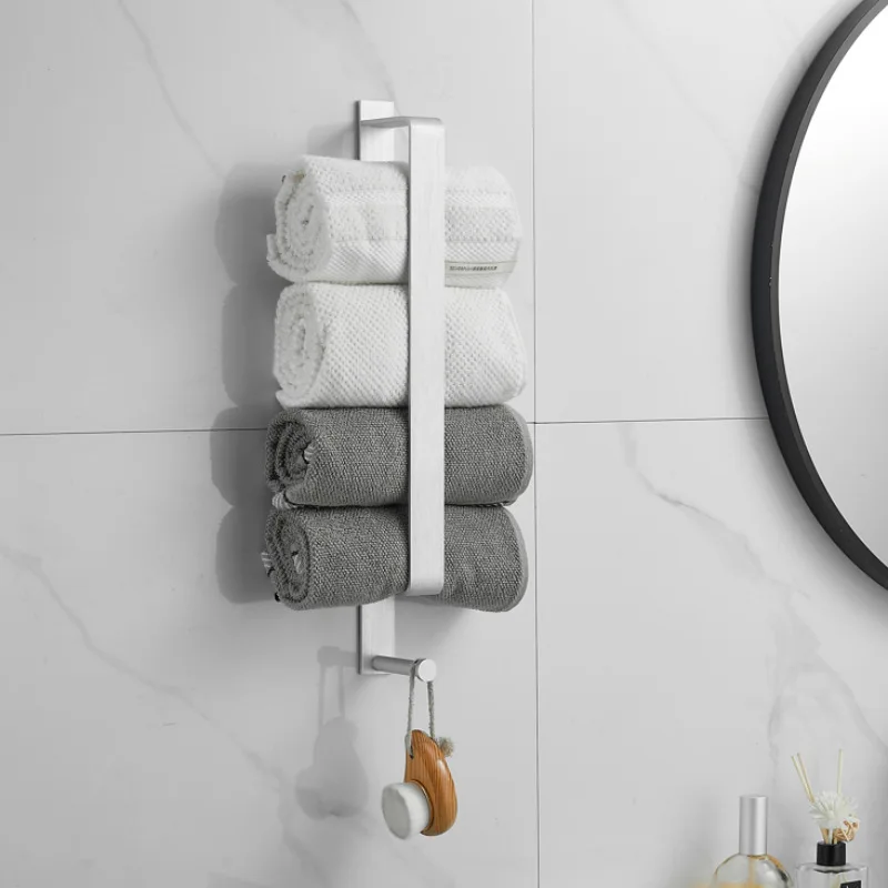 Wall mounted towel bar non perforated vertical towel rack black space aluminum guest bathroom rack with hook storage rack,towel rack,bathroom shelf,bathroom storage shelf,storage shelf,bathroom accessories
