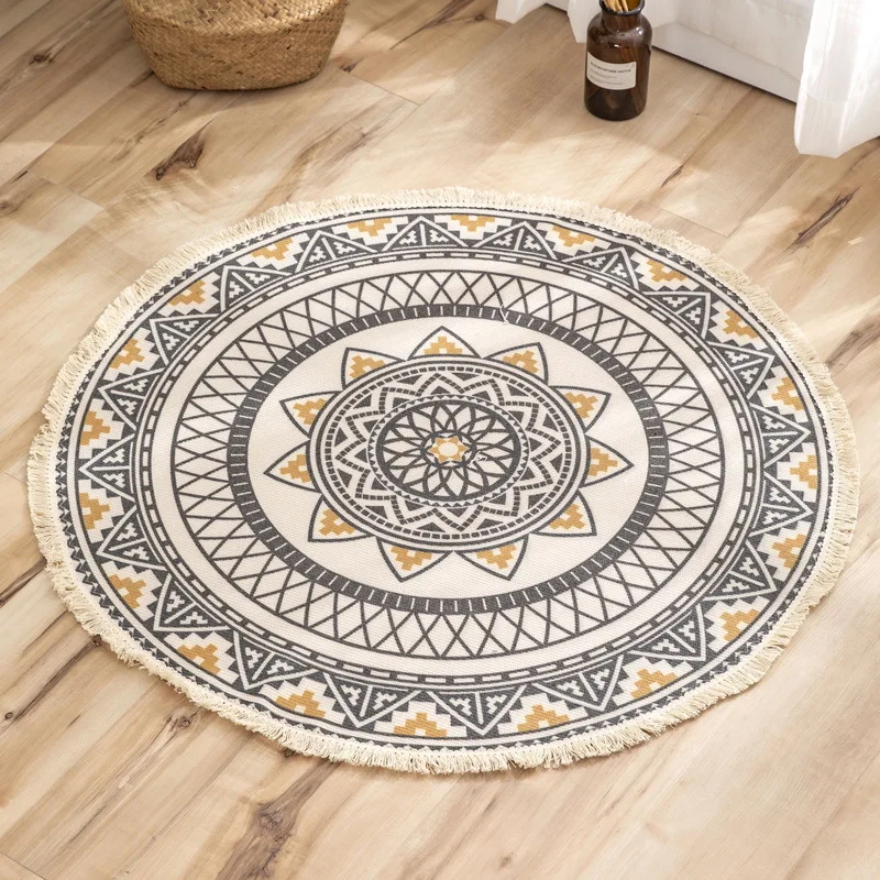 

Non-Slip Circular Floor Mat for Bedroom Living Room Printing Carpet Chair Carpet Piano National Style Decoration Tea Table Mat