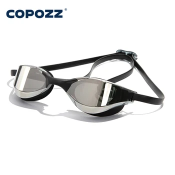 COPOZZ-전문 방수 도금 클리어 더블 안티-안개 수영 안경, 자외선 차단 남성 여성 안경 수영 고글 케이스 포함