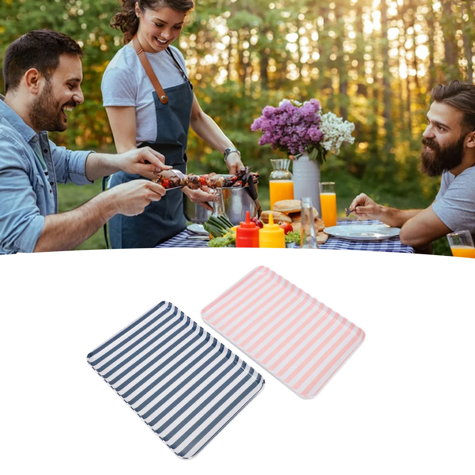 2PCS Food Tray for Couples Plastic Serving Tray Platter for Home Dessert Salad Fruits Breakfast Entertaining Blue and Pink