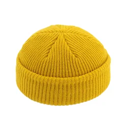 Unisex Retro Navy Solid Color Warm Knit Beanie with Roll - Up Edge - One Size (2)