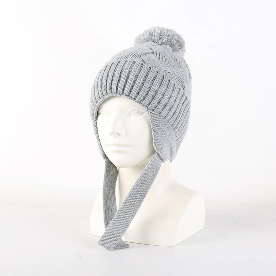 Kinder-Beanie-Mütze für Jungen und Mädchen, Bommel-Strickmütze, gemütliches Futter, Winter-Schädelmütze – Detail 6
