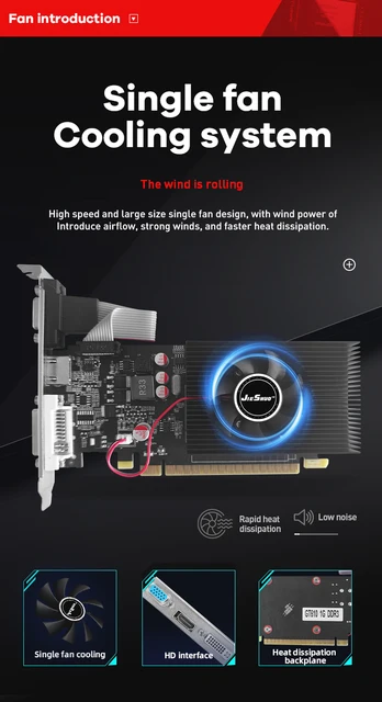 JIESHUO NVIDIA GT 610 1GB 48SP Video card GDDR3 64BIT GPU gt610 1g