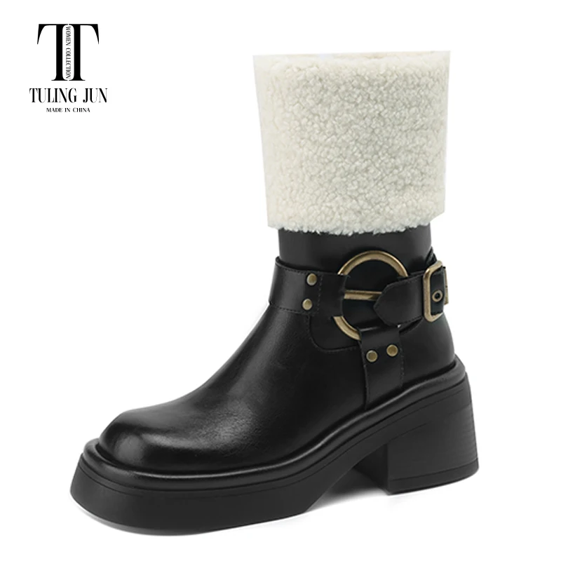 Tuling Jun 2023 Nuovo Autunno Inverno Uggs Stivali Corti Pelosi Punta Arrotondata Tacco Alto Retrò Comode Scarpe Moda Per Le Donne L