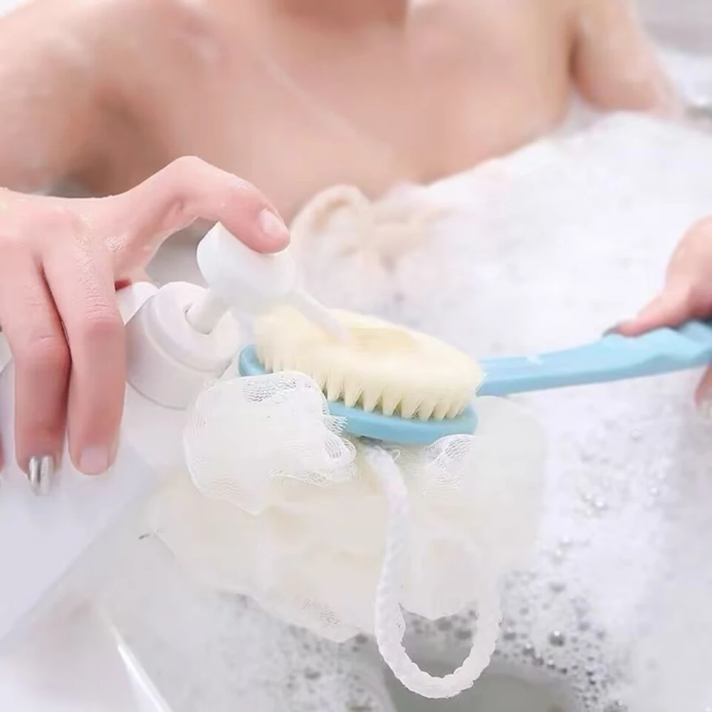 Long Handle Two Sided Shower Body Brush Tied Bath Flower Bathroom Wash Body Silicone Back ExfoliatingBrush Brush Bathing 3