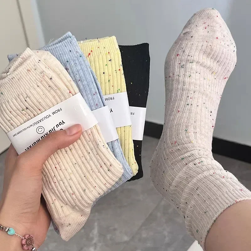 

Fashion Cute Solid Color Dots Socks Women Japanese Fashion Harajuku Autumn Winter Middle Tube Socks Girl Breathable Cotton Sock
