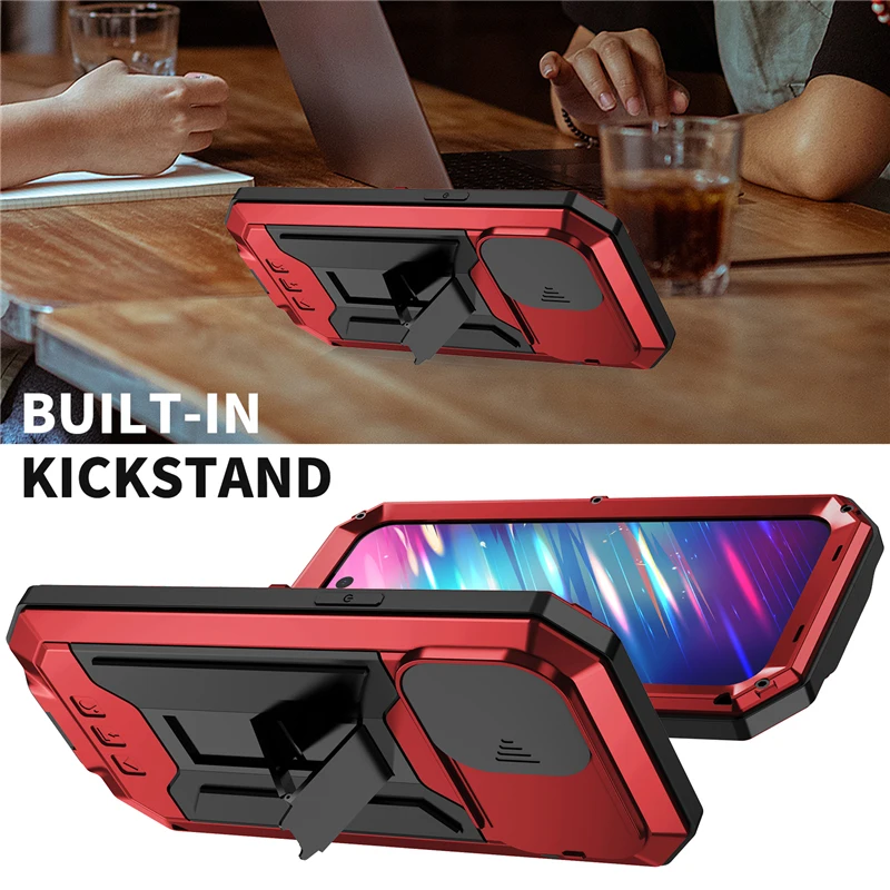 Rugged Metal Shockproof Phone Case with Screen Protector and Stand