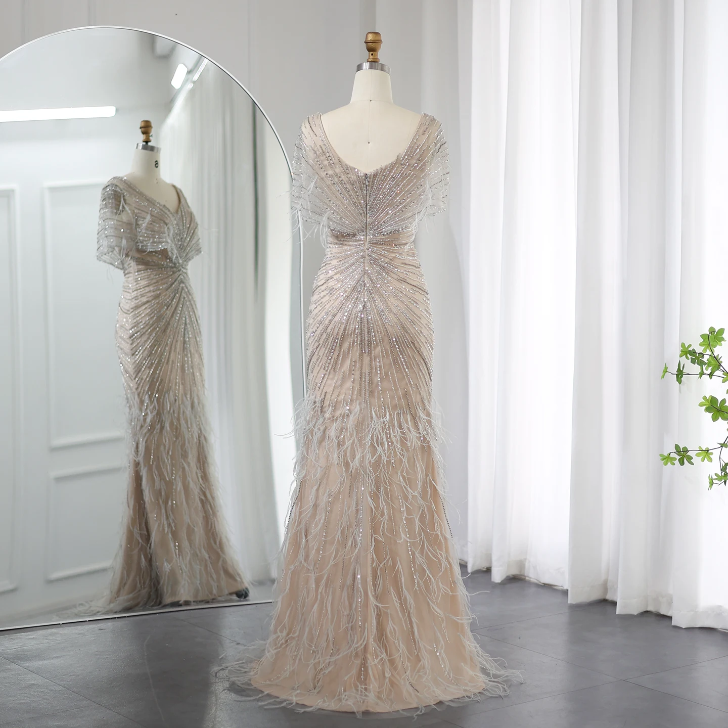 green emerald velvet dress Zapaka Women Light Khaki Mother of The Bride Dress Sheath V Neck Formal Dress with Beading, Light Khaki / L main image 1