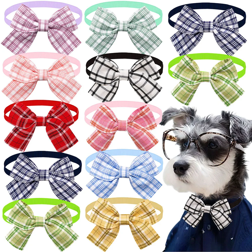 

50/100PCS Plaid Bows Dog Bowtie Cotton Cute Pet Dog Bow Tie Neckties For Dogs Grooming Pet Accessories For Small Dogs Cats