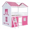 Kids Loft Bunk Bed House Twin with Tent Ladders Guardrail Windows Playhouse Wood Twin Over Twin Loft Bed Creative Design Storage 5